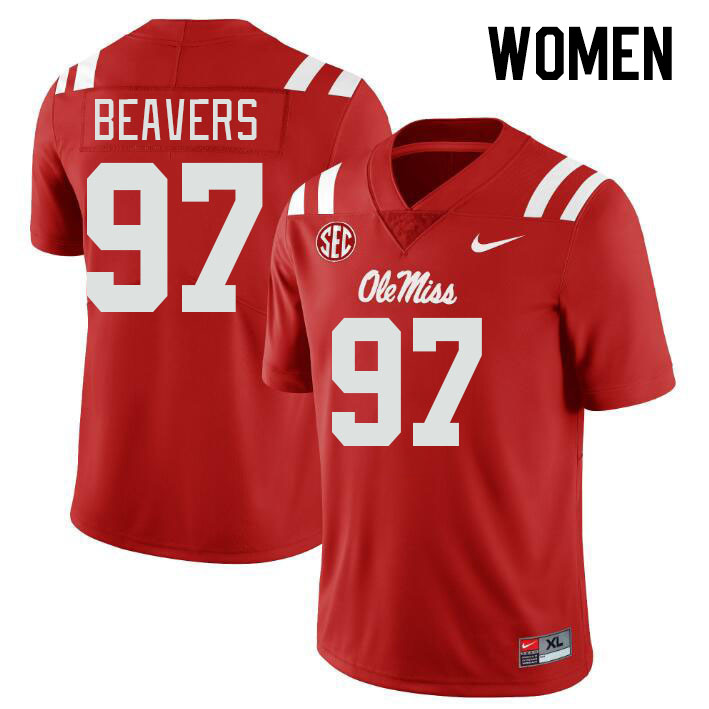 Women #97 Kamron Beavers Ole Miss Rebels College Football Jerseys Stitched-Red